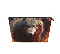 Beauty case da viaggio per donne uomini lupo che brucia nel fuoco borsa per il trucco borse cosmetiche di grande capacità borsa organizer cosmetica resistente all'acqua, Argento, Taglia unica,