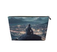 Beauty case da viaggio per donne uomini uomo seduto in cima alla montagna borsa per il trucco borsa per cosmetici di grande capacità borsa organizer per cosmetici resistente all'acqua, Oro, Taglia