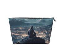 Beauty case da viaggio per donne uomini uomo seduto in cima alla montagna borsa per il trucco borsa per cosmetici di grande capacità borsa organizer per cosmetici resistente all'acqua, Argento, Taglia