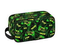 Beauty case da viaggio per ragazzi e bambini, impermeabile, da appendere, per uomini, borsa da barba con grande capacità, per bagno, sport, doccia, Videogioco Verde, Bagagli per bambini