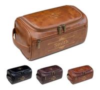 Beauty case da viaggio personalizzato da uomo, con nome e testo personalizzati su pelle PU, ideale come regalo di Natale, compleanno e anniversario, festa del papà per marito, papà, Marrone chiaro