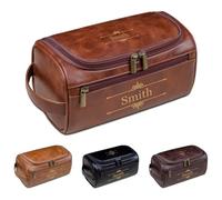 Beauty case da viaggio personalizzato da uomo, con nome e testo personalizzati su pelle PU, ideale come regalo di Natale, compleanno e anniversario, festa del papà per marito, papà, Marrone, Misura