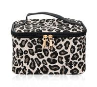 Beauty Case da Viaggio Pochette Donna con Cerniera, Borsa Cosmetica Leopardo, Portatile Pochette Trucchi Valigetta, Borsa Porta Trucchi da Toilette Makeup Bag Organizer, 21x14x12 cm