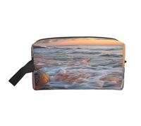 Beauty case da viaggio portatile con stampa di onde del mare e tramonto con spiaggia Maui Hawaii, borsa da viaggio impermeabile, borsa organizer per la palestra e la rasatura, borsa per il trucco con