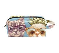 Beauty case da viaggio portatile da appendere con matti di gattino e cucciolo con occhiali e ananas da spiaggia, Multicolore 04, 8.2x3.1x3.5 in/21x8x9 cm