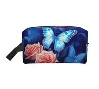 Beauty case da viaggio portatile di grande capacità con farfalle sulle rose (modelli stampati), borsa impermeabile per trucchi per uomini e donne, per viaggi d'affari, fitness, bagno, conservazione