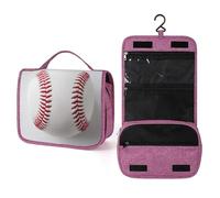Beauty case da viaggio semplice con motivo baseball su sfondo bianco, da donna, organizer da appendere con gancio per shampoo