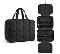 Beauty case da viaggio trapuntato, organizer da appendere per trucchi con portagioie, 28 x 12 x 20 cm/31 x 12 x 23 cm, Nero , 31*12*23cm, Da viaggio