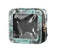 Beauty case da viaggio trasparente con unicorni verdi, borsa da viaggio per la cura della pelle