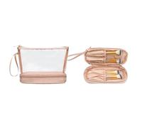 Beauty case da viaggio trasparente da donna, approvato dalla TSA, organizer per cosmetici e articoli da toeletta, accessorio impermeabile per pennelli, nero, rosa, boemo