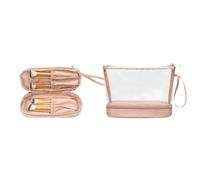 Beauty case da viaggio trasparente da donna, approvato TSA, organizer per cosmetici e articoli da toeletta, accessorio impermeabile per pennelli, nero, rosa, 1