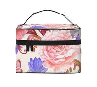 Beauty case da viaggio verde mimetico per donne, impermeabile, borsa per cosmetici pieghevole borsa da toilette regalo per insegnanti, Fiore Rosa Farfalla, Taglia unica