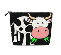 Beauty case da viaggio versatile con simpatica mucca, borsa per trucchi in canapa finta per uso multiplo, organizer per accessori cosmetici, Nero , Taglia unica