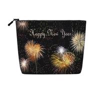 Beauty case da viaggio versatile Happy New Year - Borsa per trucchi in canapa finta per uso multiplo, organizer per accessori cosmetici, Nero , Taglia unica