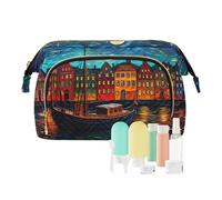 Beauty case da viaggio Village by The River Side Under Starry Sky Large Capacity Cosmetic Bags per donne, Multicolore, Taglia unica, casual