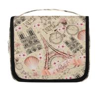 Beauty case da viaggio vintage a tema Francia Parigi per donne, uomini, bambini, ragazzi e ragazze, borsa da bagno da appendere per articoli da toeletta cosmetici organizer per trucchi, Colore, L,