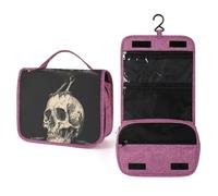 Beauty case da viaggio vintage con corvo su un teschio umano, organizer da appendere con gancio per shampoo