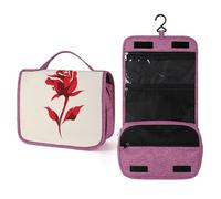 Beauty case da viaggio vintage con rose rosse, da donna, organizer da appendere con gancio per shampoo