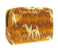 Beauty case decorativo etnico e orientale con cammelli per donne, beauty case da viaggio, grande, in PVC, pratico organizer con cerniera, Multi, 18.5x7.5x13cm/7.3x3x5.1in, Beauty case