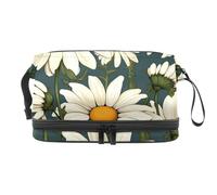 Beauty case di grandi dimensioni con cerniera - elegante organizer per donne e ragazze, ideale per i viaggi - piccole margherite foglie cartone animato, Multicolore 4, 27x15x14 cm/10.6x5.9x5.5 in,