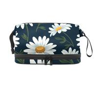Beauty case di grandi dimensioni con cerniera - elegante organizer per donne e ragazze, ideale per i viaggi - piccole margherite foglie cartone animato, multicolore 2, 27x15x14 cm/10.6x5.9x5.5 in,