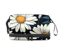 Beauty case di grandi dimensioni con cerniera, elegante organizer per donne e ragazze, ideale per i viaggi, motivo margherite piccole, Multicolore 4, 27x15x14 cm/10.6x5.9x5.5 in, Astuccio per trucchi