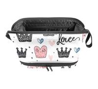 Beauty case di grandi dimensioni con cerniera - elegante organizer per donne e ragazze, ideale per i viaggi - Crown Love Pretty, Multi, 27x15x14 cm/10.6x5.9x5.5 in, Astuccio per trucchi