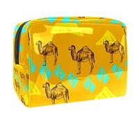 Beauty case disegnato a mano con cammelli egiziani per donne, beauty case da viaggio, grande, in PVC, pratico organizer con cerniera, Multi, 18.5x7.5x13cm/7.3x3x5.1in, Beauty case