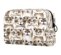 Beauty case disegnato a mano con gatti felici, da donna, borsa da viaggio grande per trucchi, pratica borsa organizer con cerniera, Multi, 18.5x7.5x13cm/7.3x3x5.1in, Beauty case