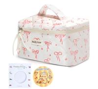 Beauty Case Donna con 1 Specchio Grande Trousse Trucchi Donna con Fiocco Fiori, Borsa Porta Trucchi Viaggio Donnas in Cotone, Beauty Case Viaggio Morbido, Makeup Bag Organizer Donnas