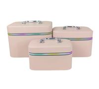 Beauty Case Donna da Viaggio Set 3 Pezzi, Borsa Porta Trucchi Rigida in Similpelle PU, Trousse Make Up con Manico e Zip, Valigetta Organizer Cosmetici Grande Medio Piccolo,Rosa tinta unita