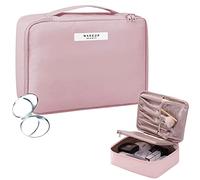 Beauty Case Donna Trucchi con Specchio Double Face Tascabile Pieghevole, Toiletry Make Up Bag per Ragazze, Organizer Cosmetici Borsa Porta Trucchi da Viaggio