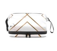 Beauty case dorato a doppio strato con forme geometriche per donne e ragazze, borsa da viaggio per trucchi pratica borsa organizer con scomparto per pennelli, Multi, 27x15x14 cm/10.6x5.9x5.5 in,