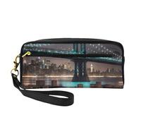 Beauty case elegante con stampa notturna di New York Manhattan Bridge, per donne e ragazze, trousse per cosmetici, articoli da toeletta, scuola, ufficio, viaggi
