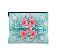 Beauty case estivo a forma di sirena, borsa da viaggio per cosmetici tropicale floreale da donna, organizer portatile in tela con cerniera, borsa da bagno per la cura della pelle della spiaggia