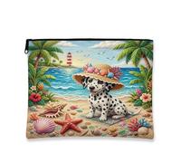 Beauty case estivo con cane dalmata da spiaggia, 17,8 x 22,9 cm, borsa da viaggio, borsa da viaggio con cucciolo di palma costiera da spiaggia, borsa per cosmetici da donna, borsa da toilette