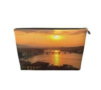 Beauty case estivo in pelle marina, grande capacità, portatile, da viaggio, adatta per uso quotidiano e in viaggio, Vista tramonto, Taglia unica