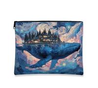 Beauty case Fantasy Whale, Surreal Cosmic Cosmetic Bag per donne, organizer portatile da viaggio con cerniera, ideale per la cura della pelle invernale, Blu, 7x9 Inch, Balena