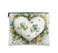 Beauty case floreale a forma di cuore, borsa da viaggio vintage con trifoglio verde, borsa da viaggio per donne, organizer portatile in tela con cerniera, borsa da toilette primaverile per la cura