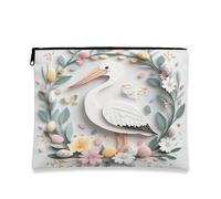 Beauty case floreale con cicogna vintage, astuccio da viaggio per cosmetici pasquali da donna, organizer portatile in tela con cerniera, borsa da toilette primaverile per la cura della pelle, 17,8 x