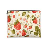 Beauty case floreale con fragole, astuccio per cosmetici vintage da viaggio, organizer portatile per articoli da toeletta, essenziale per l'estate, Rosso, 7x9 Inch, Fragola