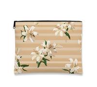 Beauty case floreale con giglio, astuccio per cosmetici a righe vintage da donna, organizer da viaggio in tela portatile, borsa da toilette primaverile per la cura della pelle, Beige, 7x9 Inch, Giglio