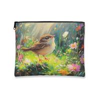 Beauty case floreale con uccellino, astuccio da viaggio vintage primaverile per donne, organizer portatile in tela con cerniera, perfetto per l'uso quotidiano, 17,8 x 22,9 cm