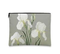 Beauty case floreale, elegante astuccio da viaggio con motivo iris bianco, per donne, portatile, piccola borsa in tela con cerniera, scelta perfetta per primavera ed estate, bianco, 7x9 Inch, Iris