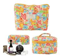Beauty case floreale | Graziosa trousse da viaggio trapuntata per cosmetici estetici per donne e ragazze, multifunzione, Love Graffiti Borsa a Mano Grande+Media+Piccola, Refer to description, Unisex