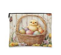 Beauty case floreale primaverile, grazioso astuccio per cosmetici con pulcino e uova di Pasqua per donne, piccola borsa portatile in tela con cerniera, borsa da toilette pasquale per la cura della