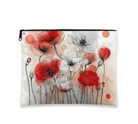Beauty case floreale rosso e bianco papavero artistico da viaggio per donne, piccola borsa portatile in tela con cerniera, borsa da toilette per la cura della pelle per primavera ed estate, Rosso, 7x9