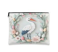 Beauty case floreale vintage a forma di cicogna, astuccio portatile da viaggio per donne, organizer primaverile per articoli da toeletta per la cura della pelle, 17,8 x