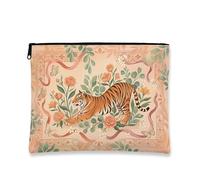 Beauty case floreale vintage tigre, rosa pesca, borsa per cosmetici da donna, organizer da viaggio per articoli da toeletta, idea regalo primaverile 17,8 x 22,9 cm