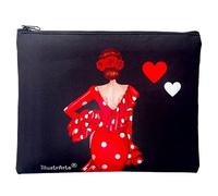 Beauty case Granada Flamenca "Macarena" - Design double face - Fondo nero - 22 x 17 cm - Impermeabile - Borsa da toilette donna o da viaggio
